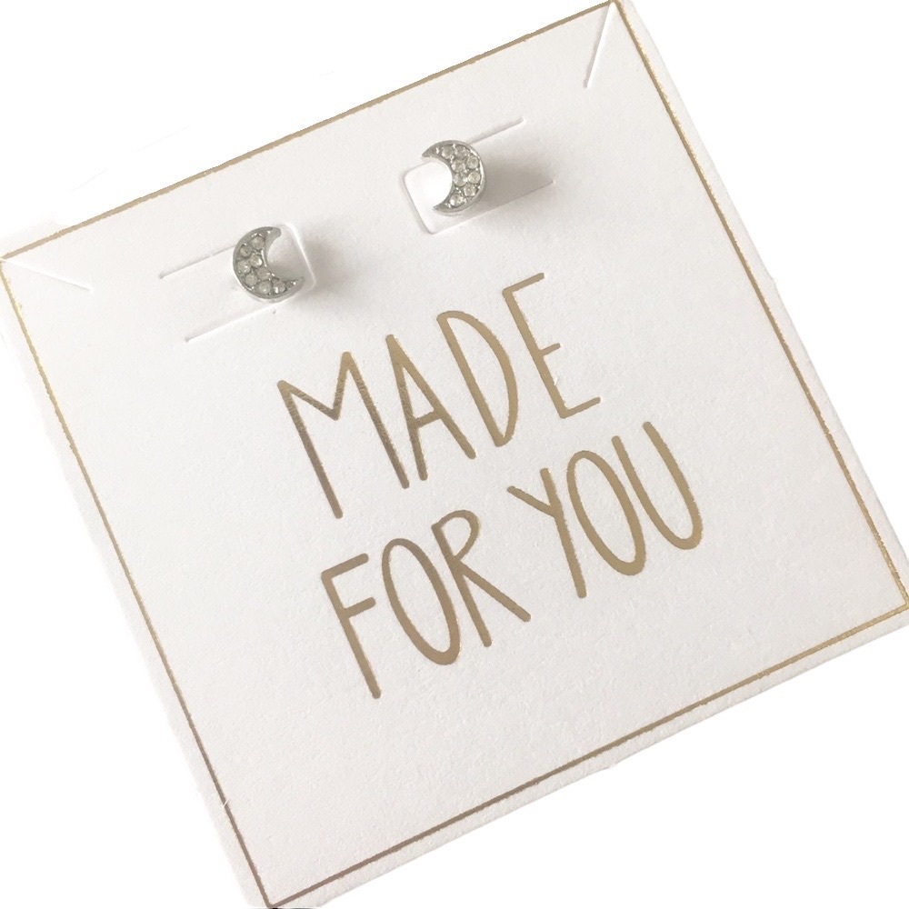 new Loren Olivia ☾ Pave Crystal Crescent Stud Earrings ☾ Silver Plated Post Back - Picture 3 of 11